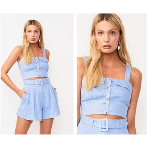 SUBOO • Blue Azure 100% Linen Crop Top NEW Sz 6